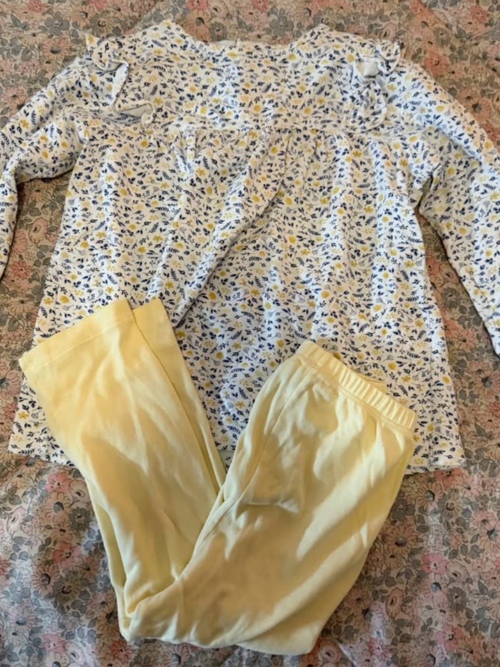 Kids Floral Top and Yellow Leggings Matching Set